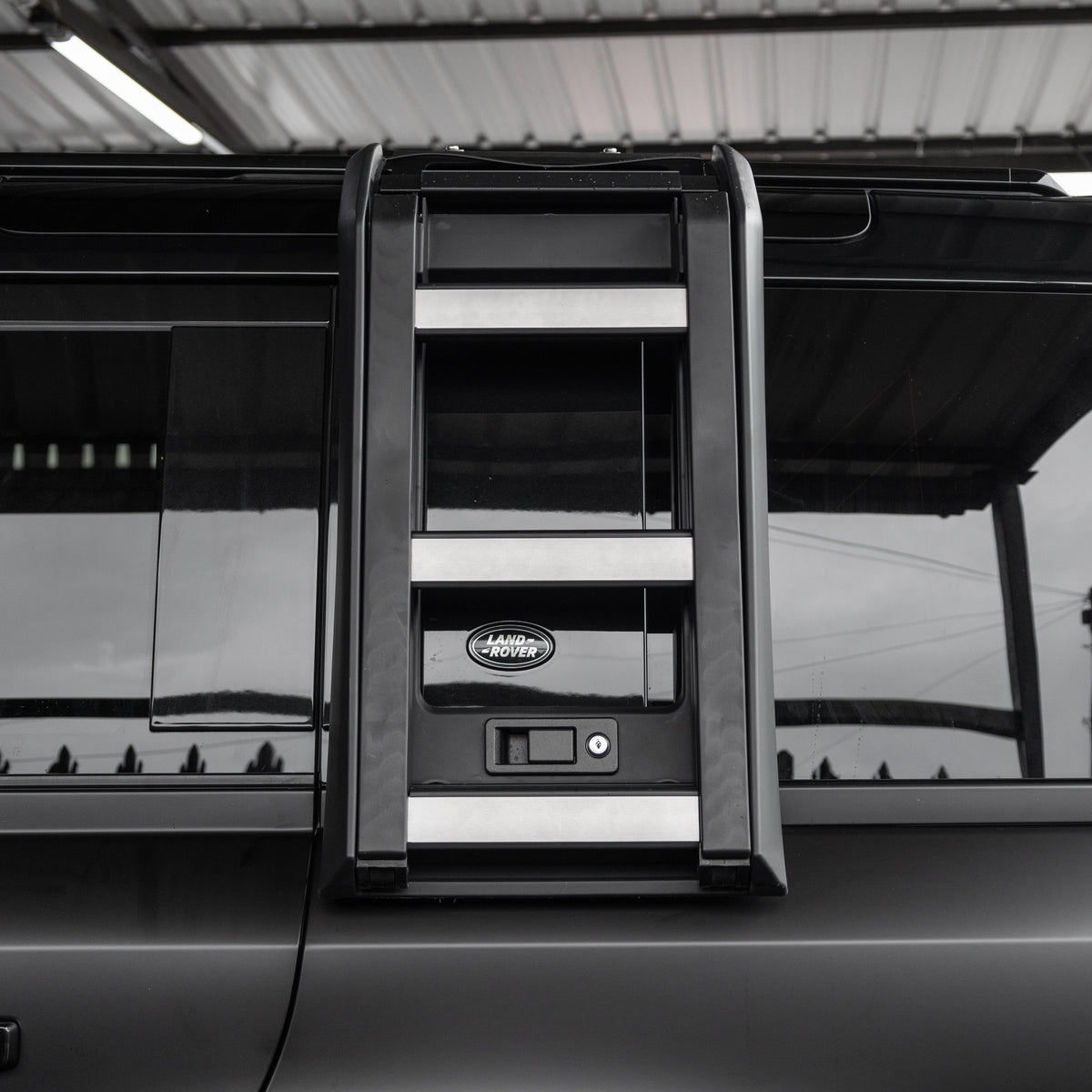 Land Rover Defender L663 2020+ Deployable Folding Side Ladder Silver + Black Fitted