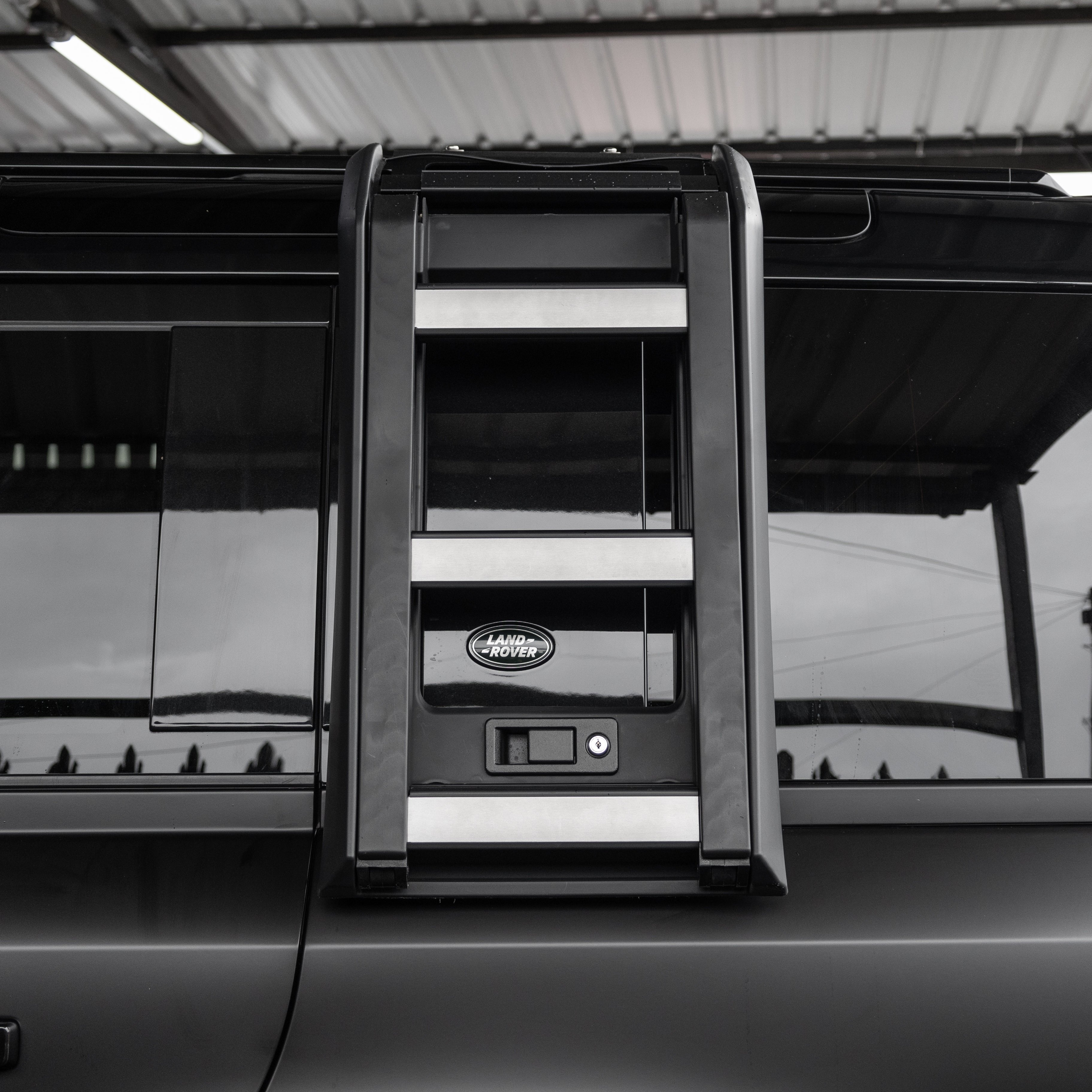 Land Rover Defender L663 2020+ Deployable Folding Side Ladder Silver + Black Fitted