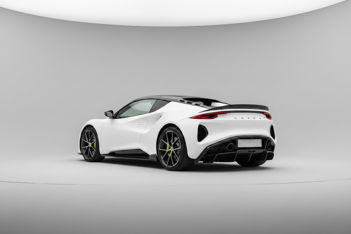 Lotus Emira Carbon Fibre Side Skirts fitted on vehicle in a studio setting 