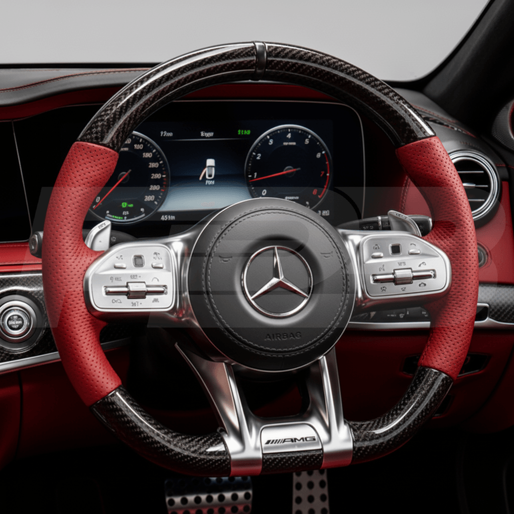 mercedes sl 63 amg carbon fibre steering wheel with red perforated leather grips 