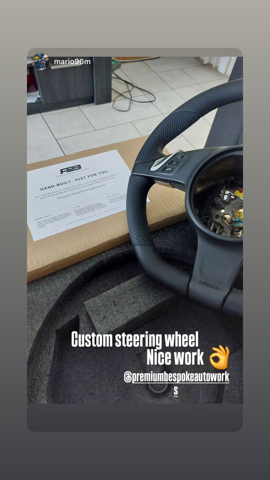 Porsche Panamera 970 Steering Wheel, Flat Bottom Black Leather with Perforated Grip and New Buttons, As Built
