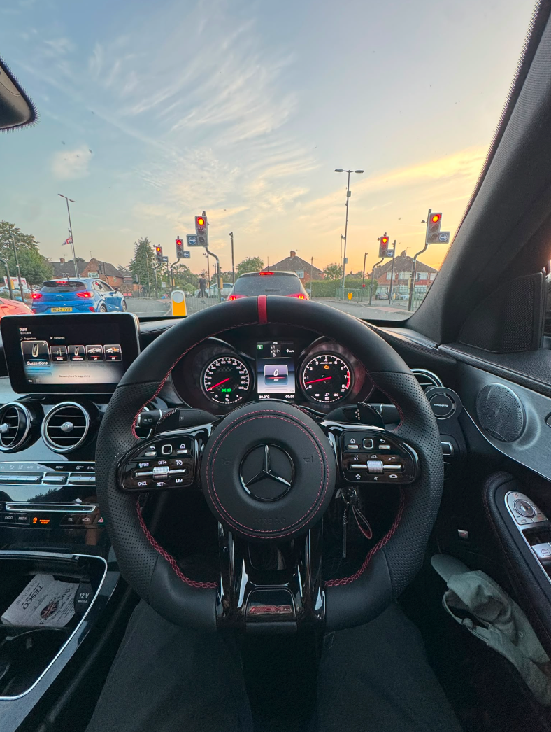 Mercedes-AMG C43 W205 Facelift Steering Wheel, Black Leather with Red Stitching and Gloss Black Trims, Customer Build