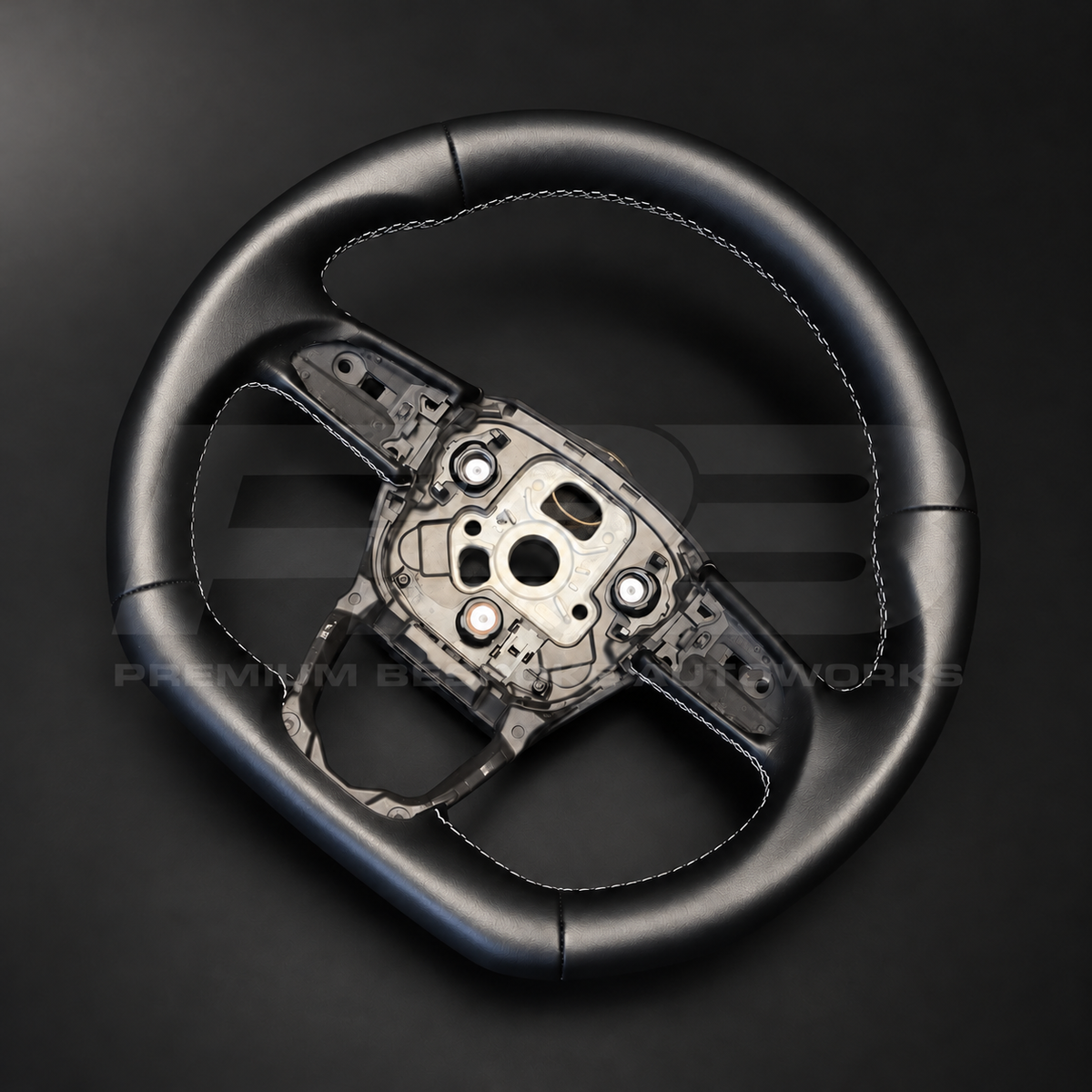 Audi Q8 custom steering wheel rotated to show the flat bottom section in black nappa leather