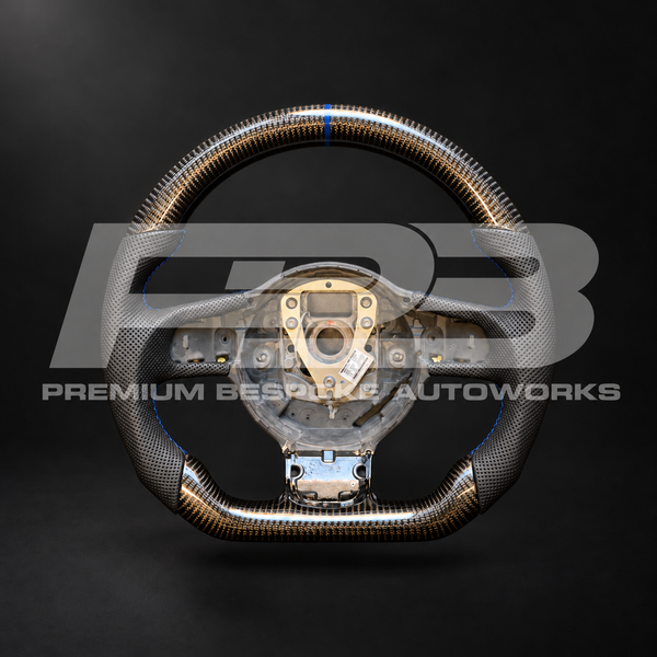 Audi R8 Gen 1 Steering Wheel, Flat Bottom Carbon Fibre with Navy Blue Stitching, Customer Build