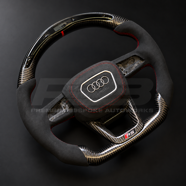 Audi RS4 B9.5 Steering Wheel, Flat Bottom Carbon Fibre and Alcantara with LED Race Display and Red Stitching, Customer Build