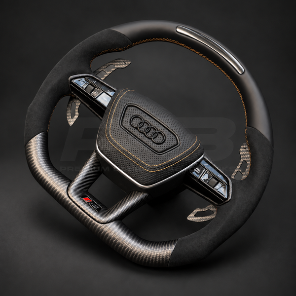 Audi RS7 4K8 Steering Wheel, Nappa Leather and Matte Carbon with RPM Lights and Magnetic Paddles, Customer Build