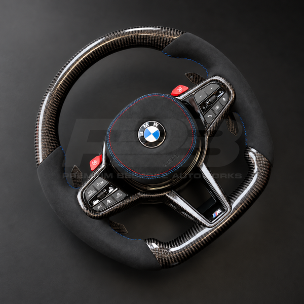 BMW M3 G80 LCI Steering Wheel, Flat Bottom Carbon Fibre and Alcantara with M Stitching and Magnetic Paddles, Customer Build