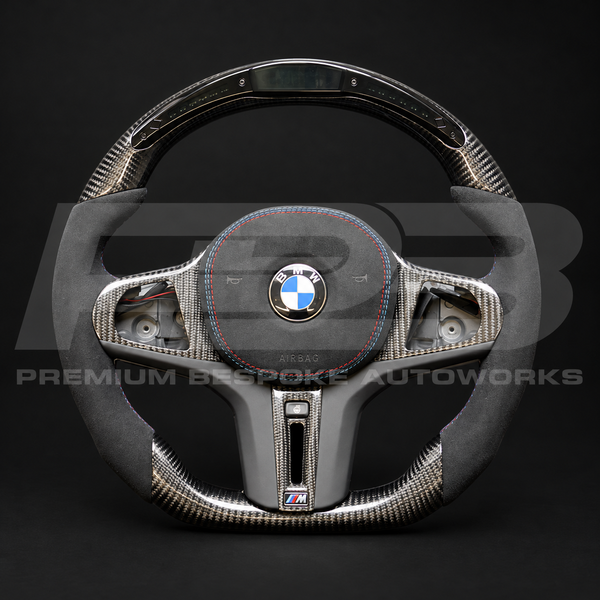 BMW M4 G82 Steering Wheel, Flat Bottom Carbon Fibre and Alcantara with RPM Race Display and M Stitching, Customer Build