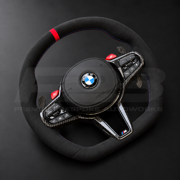 BMW M4 G82 LCI Steering Wheel, Full Alcantara with Red Marker, M Stitching and Magnetic Paddles, Customer Build