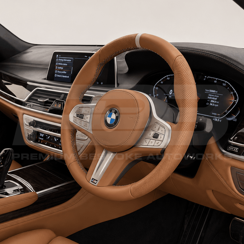 BMW custom steering wheel, hand-finished to order by Premium Bespoke AutoWorks