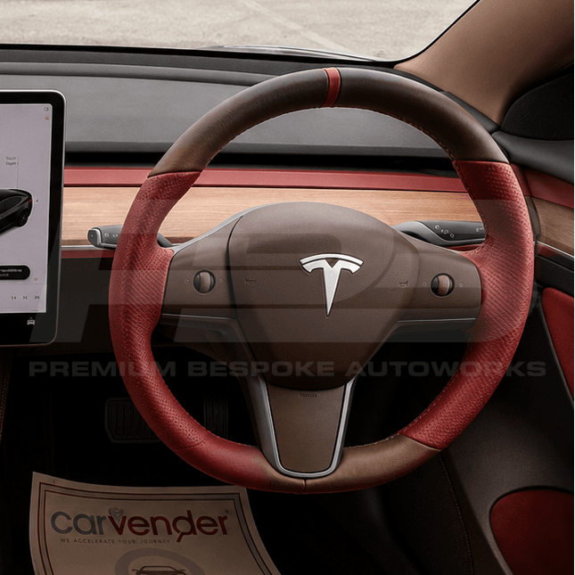 Tesla custom steering wheel, hand-finished to order by Premium Bespoke AutoWorks