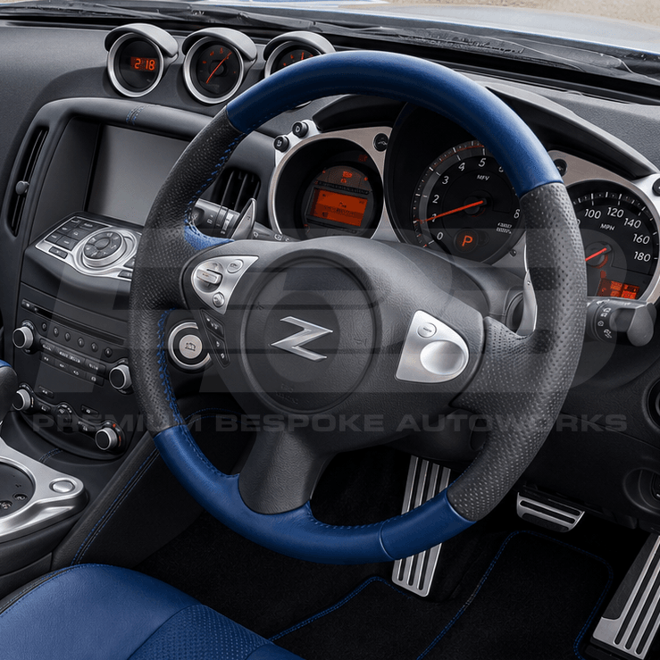 Nissan custom steering wheel, hand-finished to order by Premium Bespoke AutoWorks