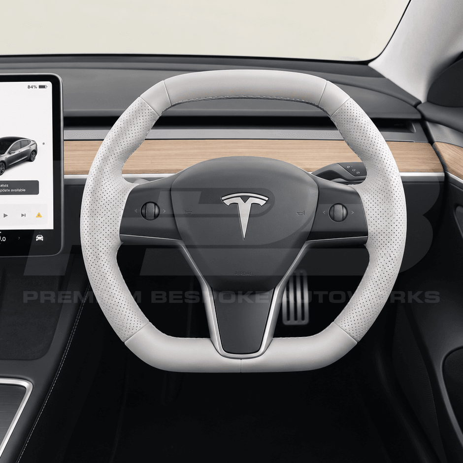 Tesla custom steering wheel, hand-finished to order by Premium Bespoke AutoWorks
