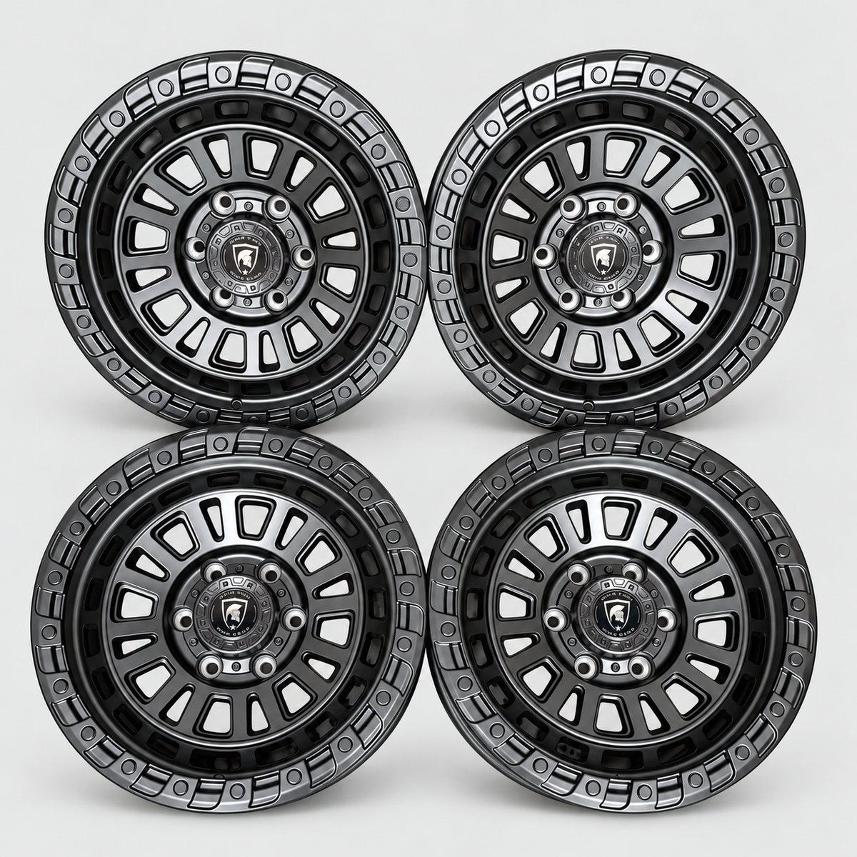 Ford Ranger 17 inch satin black off road alloy wheels grouped front view - Premium Bespoke AutoWorks