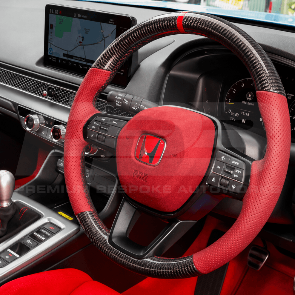 Honda Civic Type R FL5 steering wheel upgrade in gloss carbon fibre, hand finished on a genuine OEM core