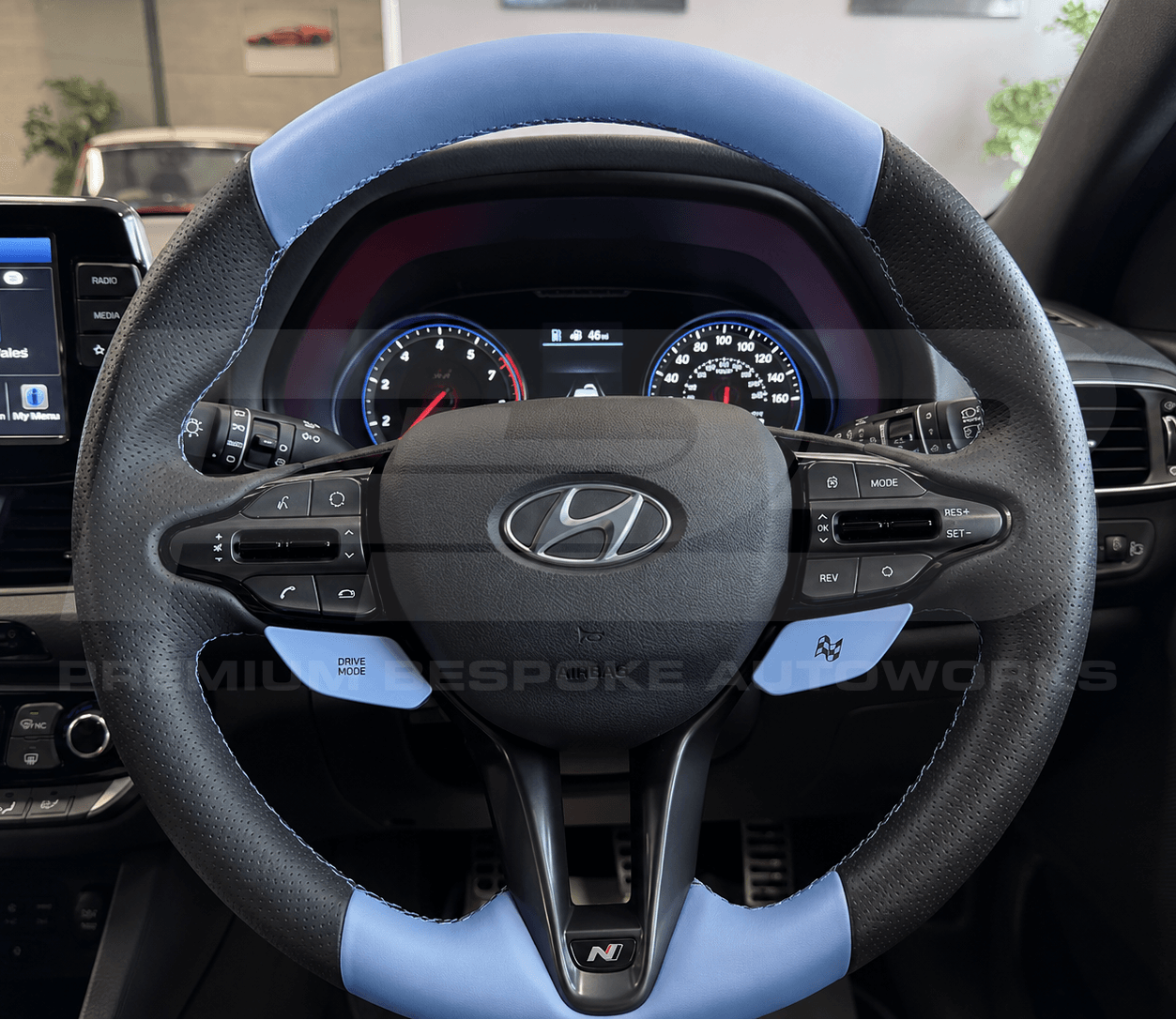 Hyundai i30 N custom steering wheel, hand-finished by Premium Bespoke AutoWorks