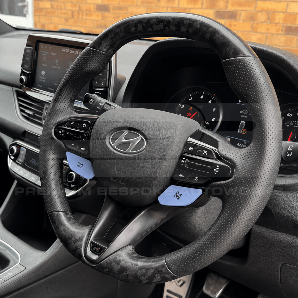 Hyundai i30 N custom steering wheel, hand-finished by Premium Bespoke AutoWorks