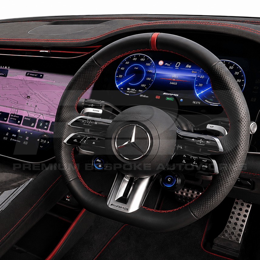 Mercedes-AMG EQS 53 V297 steering wheel upgrade in leather, hand finished on a genuine OEM core