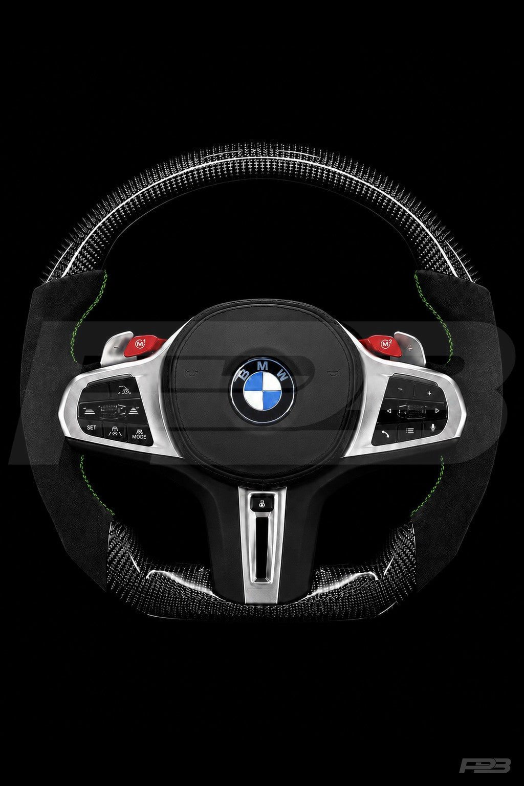 PBAW BMW M4 G82 Carbon Alcantara steering wheel — Complete Green stitching