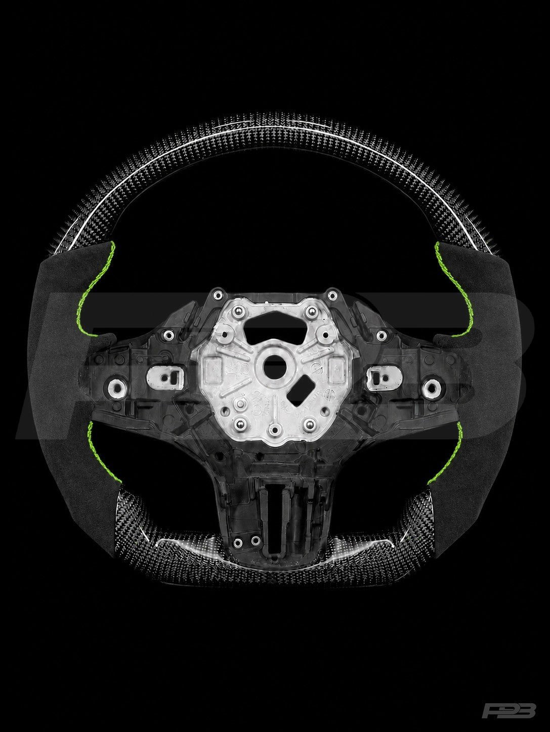PBAW BMW M3 G80 Carbon Alcantara steering wheel — Exposed Lime stitching