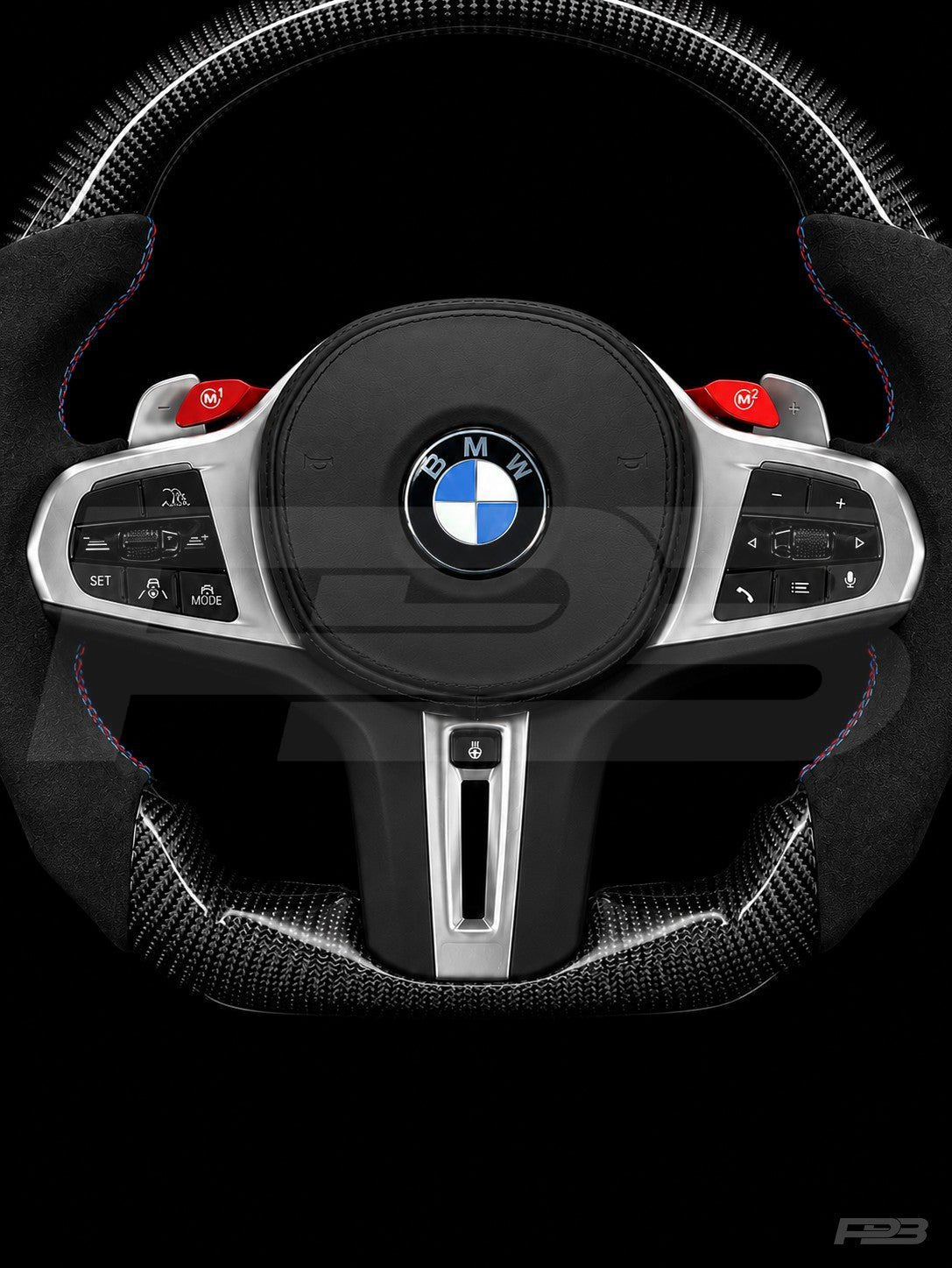PBAW BMW M4 G82 Carbon Alcantara steering wheel — Exposed M-Colours stitching