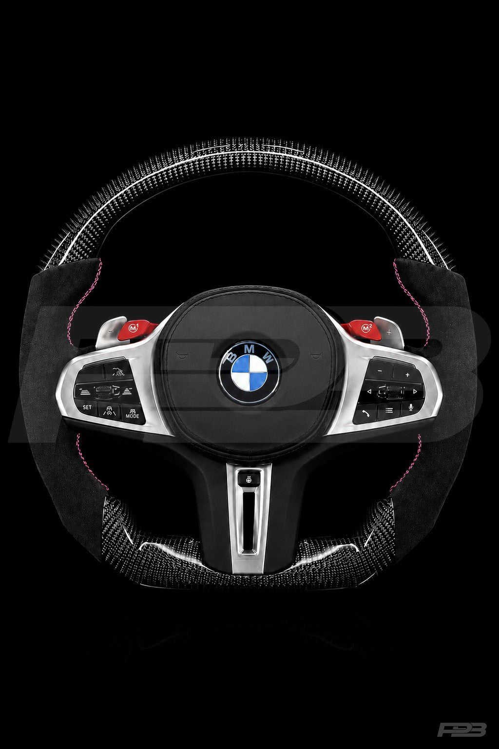 PBAW BMW M3 G80 Carbon Alcantara steering wheel — Complete Pink stitching