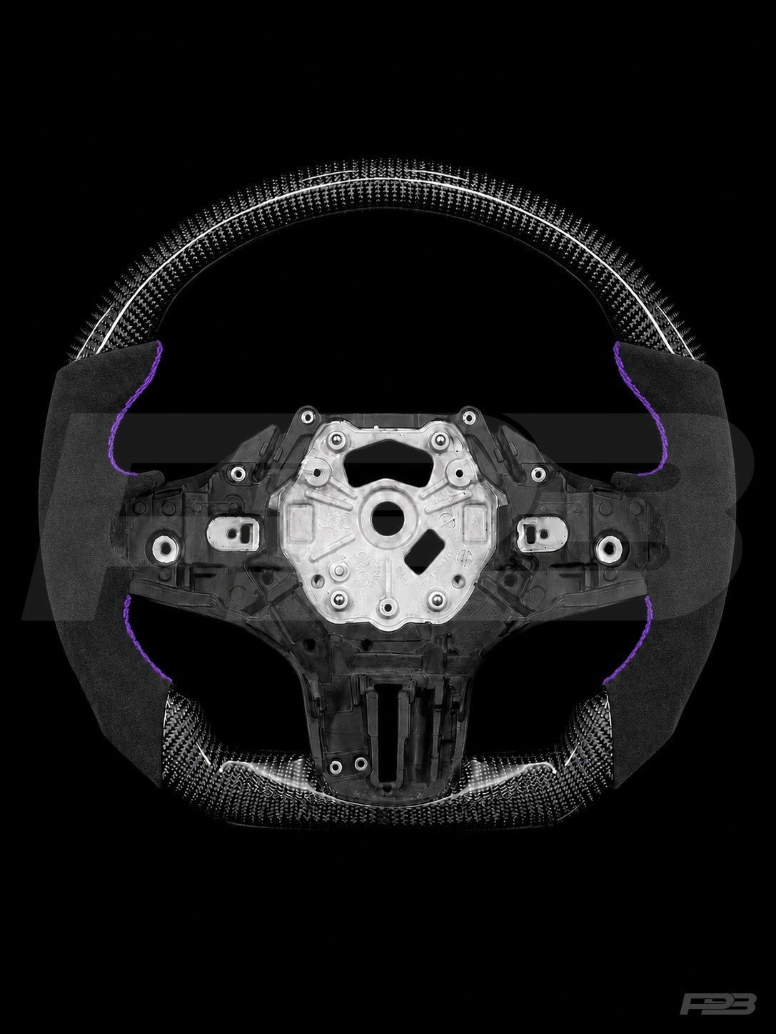 PBAW BMW M3 G80 Carbon Alcantara steering wheel — Exposed Purple stitching