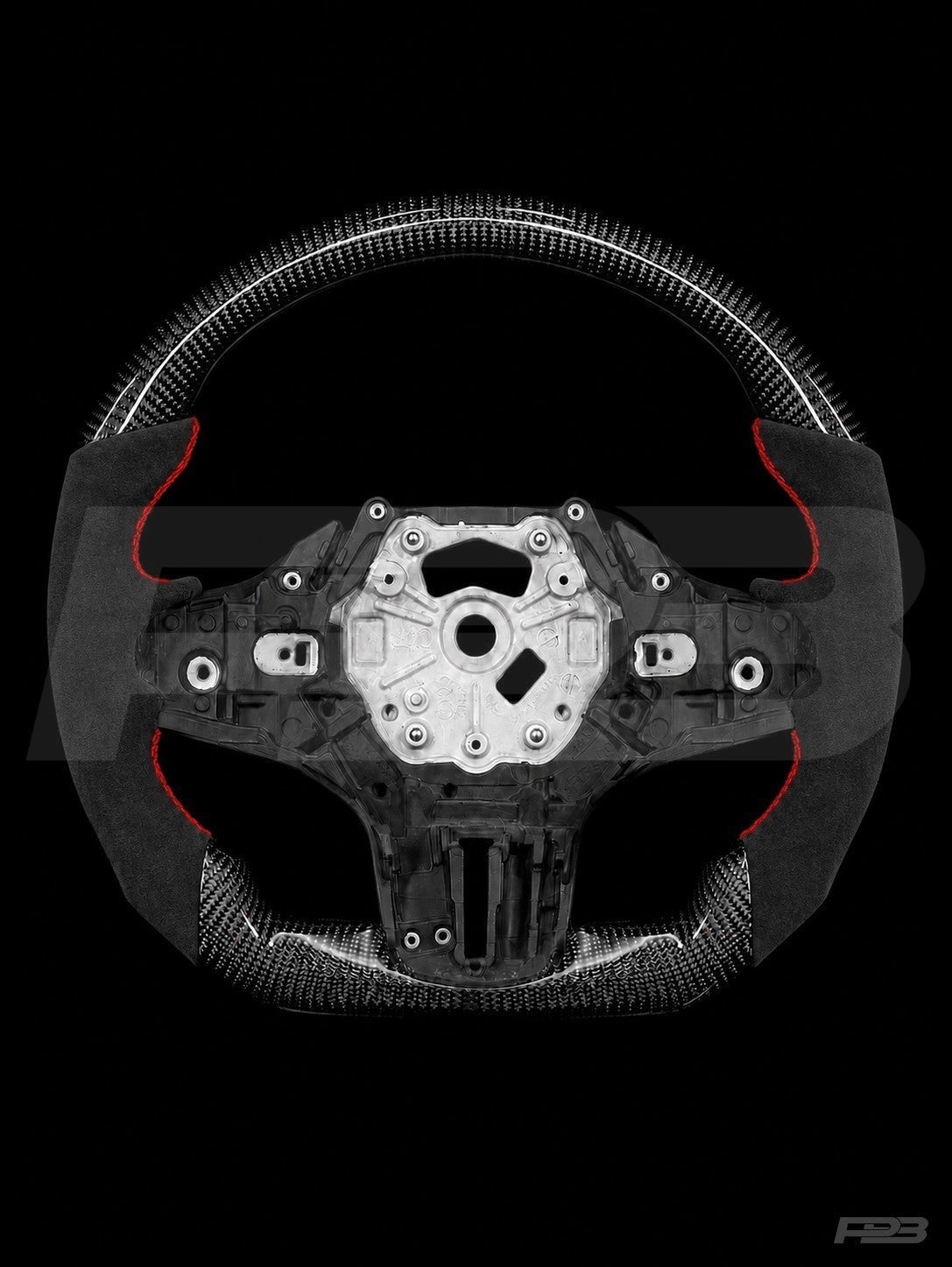 PBAW BMW M3 G80 Carbon Alcantara steering wheel — Exposed Red stitching