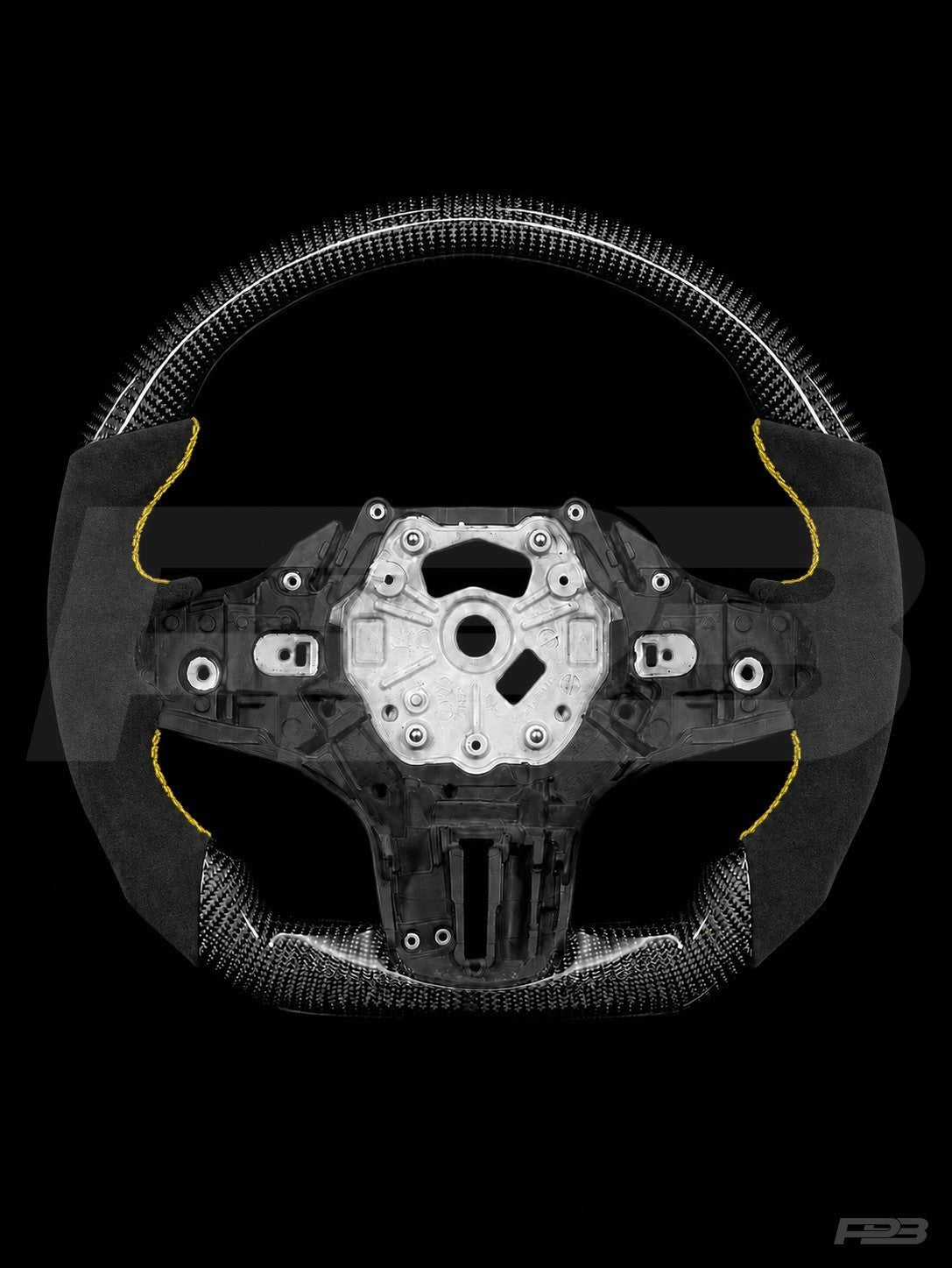 PBAW BMW M3 G80 Carbon Alcantara steering wheel — Exposed Yellow stitching