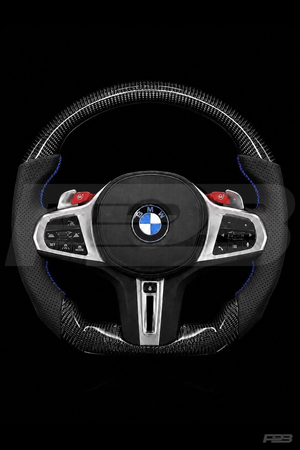 PBAW BMW M4 G82 Carbon Perforated steering wheel — Complete Blue stitching