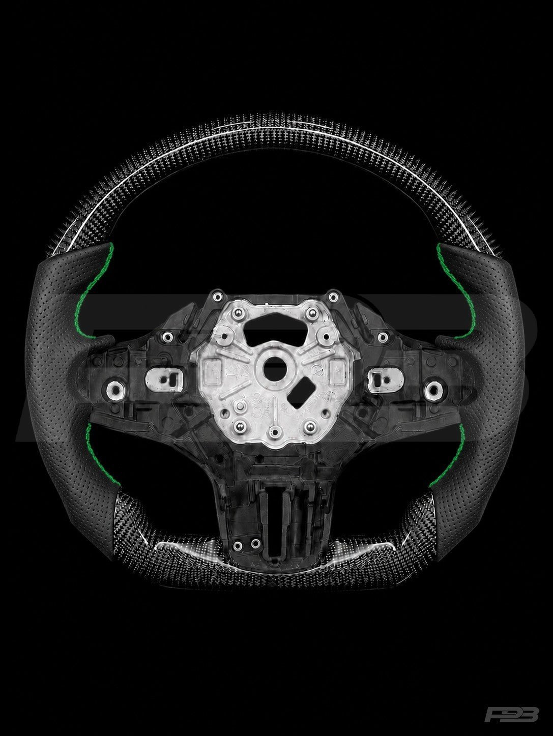 PBAW BMW M3 G80 Carbon Perforated steering wheel — Exposed Green stitching