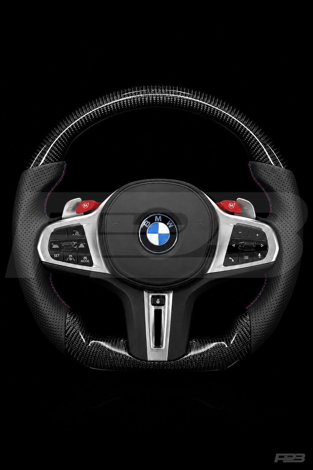 PBAW BMW M3 G80 Carbon Perforated steering wheel — Complete M-Colours stitching