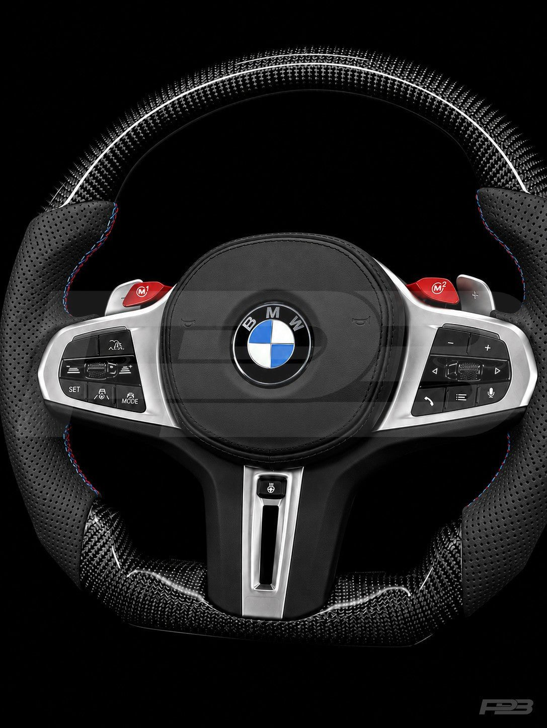 PBAW BMW M3 G80 Carbon Perforated steering wheel — Exposed M-Colours stitching