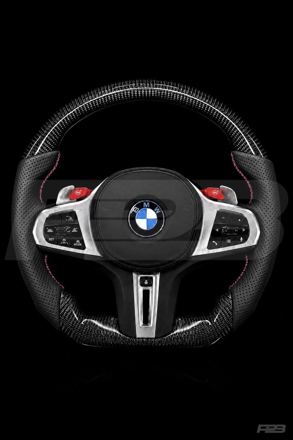 PBAW BMW M3 G80 Carbon Perforated steering wheel — Complete Pink stitching