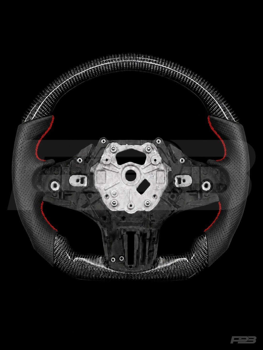 PBAW BMW M3 G80 Carbon Perforated steering wheel — Exposed Red stitching