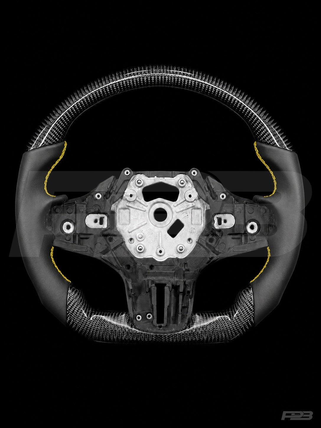PBAW BMW M3 G80 Carbon Sport steering wheel — Exposed Yellow stitching