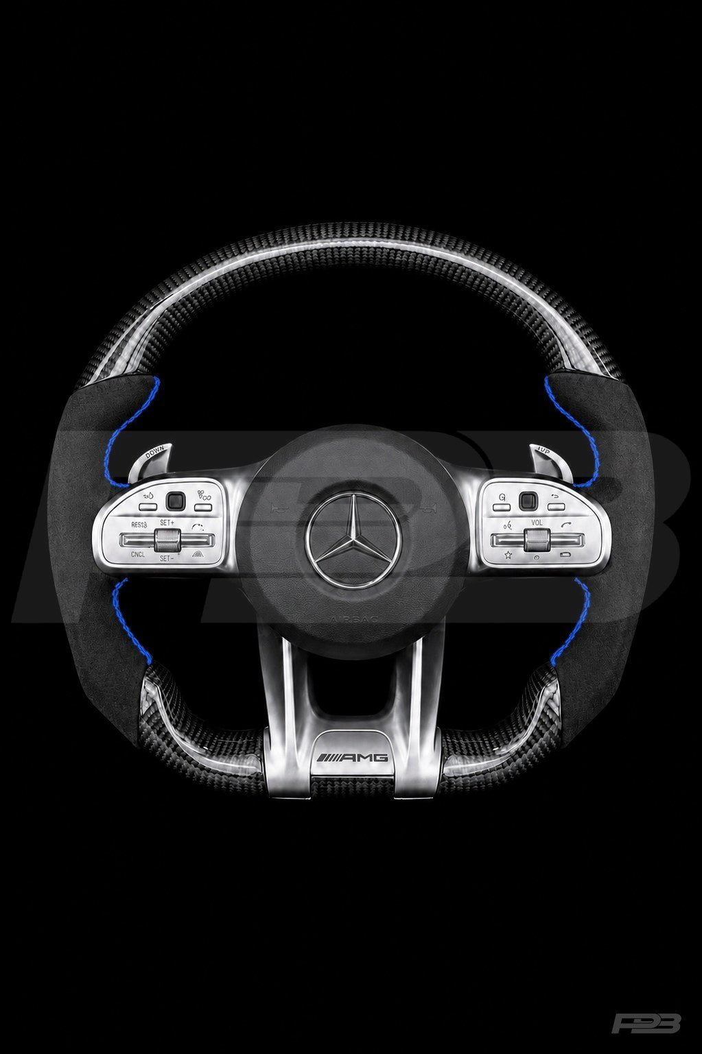 PBAW Mercedes-AMG C63 W205 Facelift Carbon Alcantara steering wheel — Complete Blue stitching