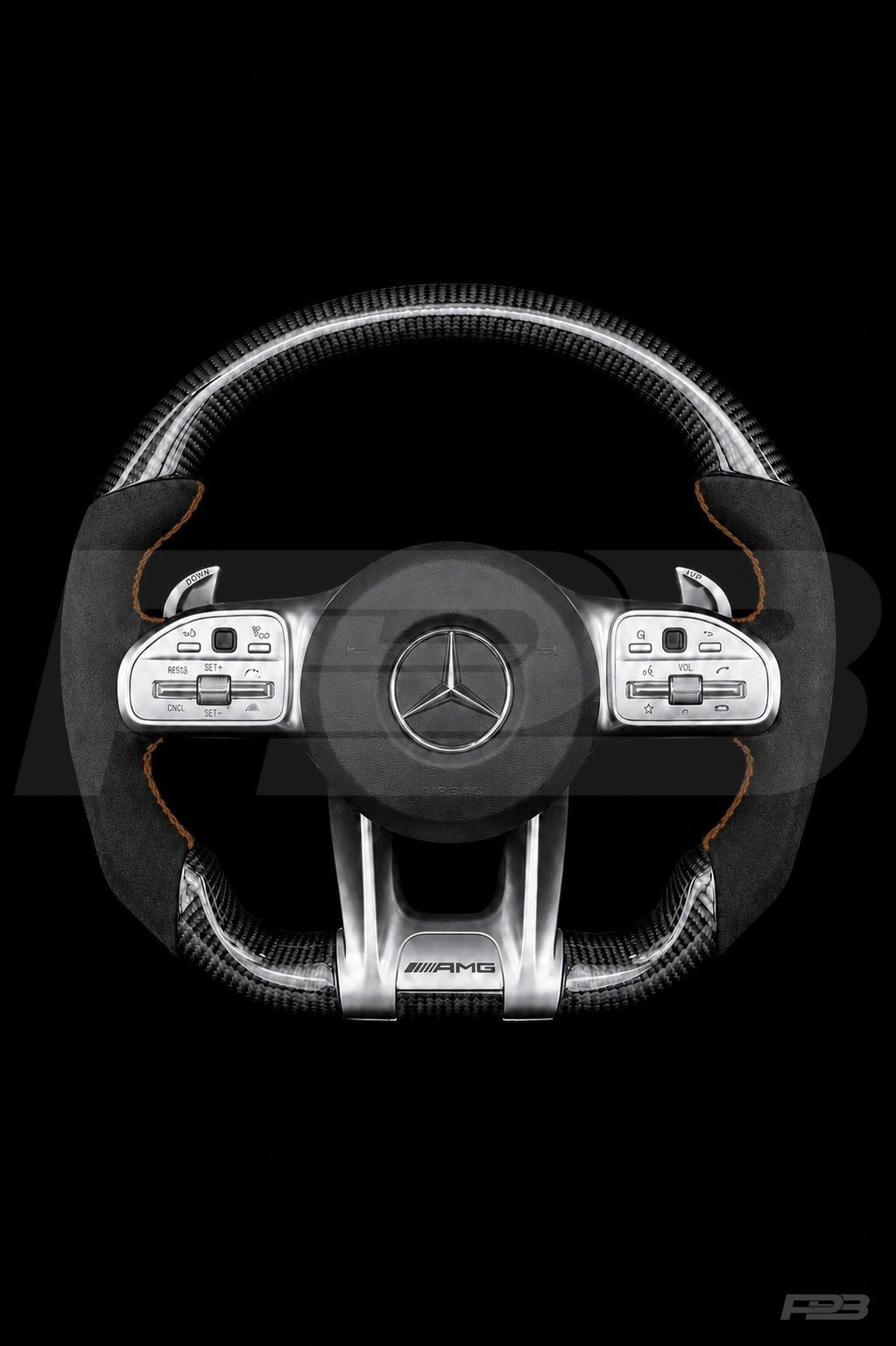 PBAW Mercedes-AMG C63 W205 Facelift Carbon Alcantara steering wheel — Complete Brown stitching