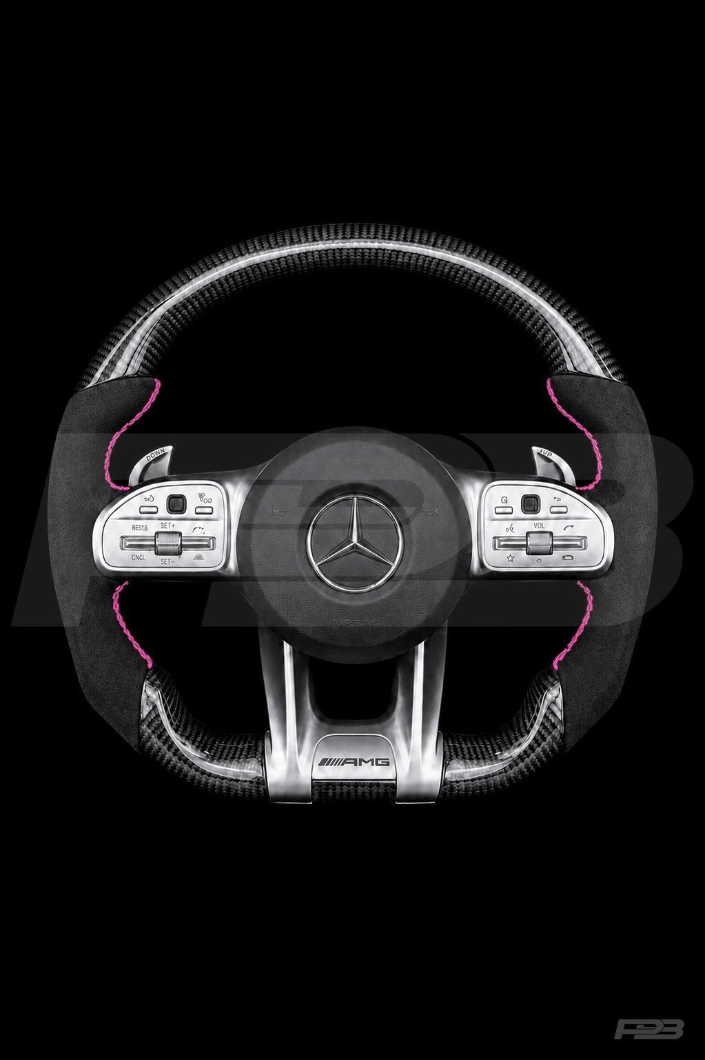 PBAW Mercedes-AMG C63 W205 Facelift Carbon Alcantara steering wheel — Complete Pink stitching