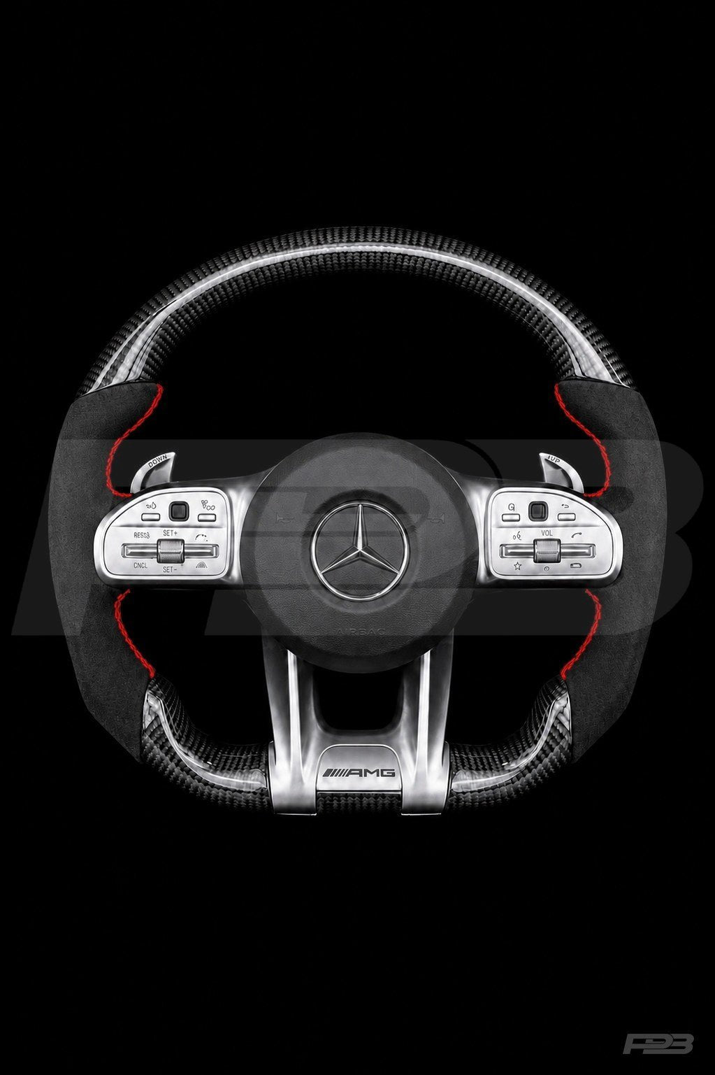 PBAW Mercedes-AMG C63 W205 Facelift Carbon Alcantara steering wheel — Complete Red stitching