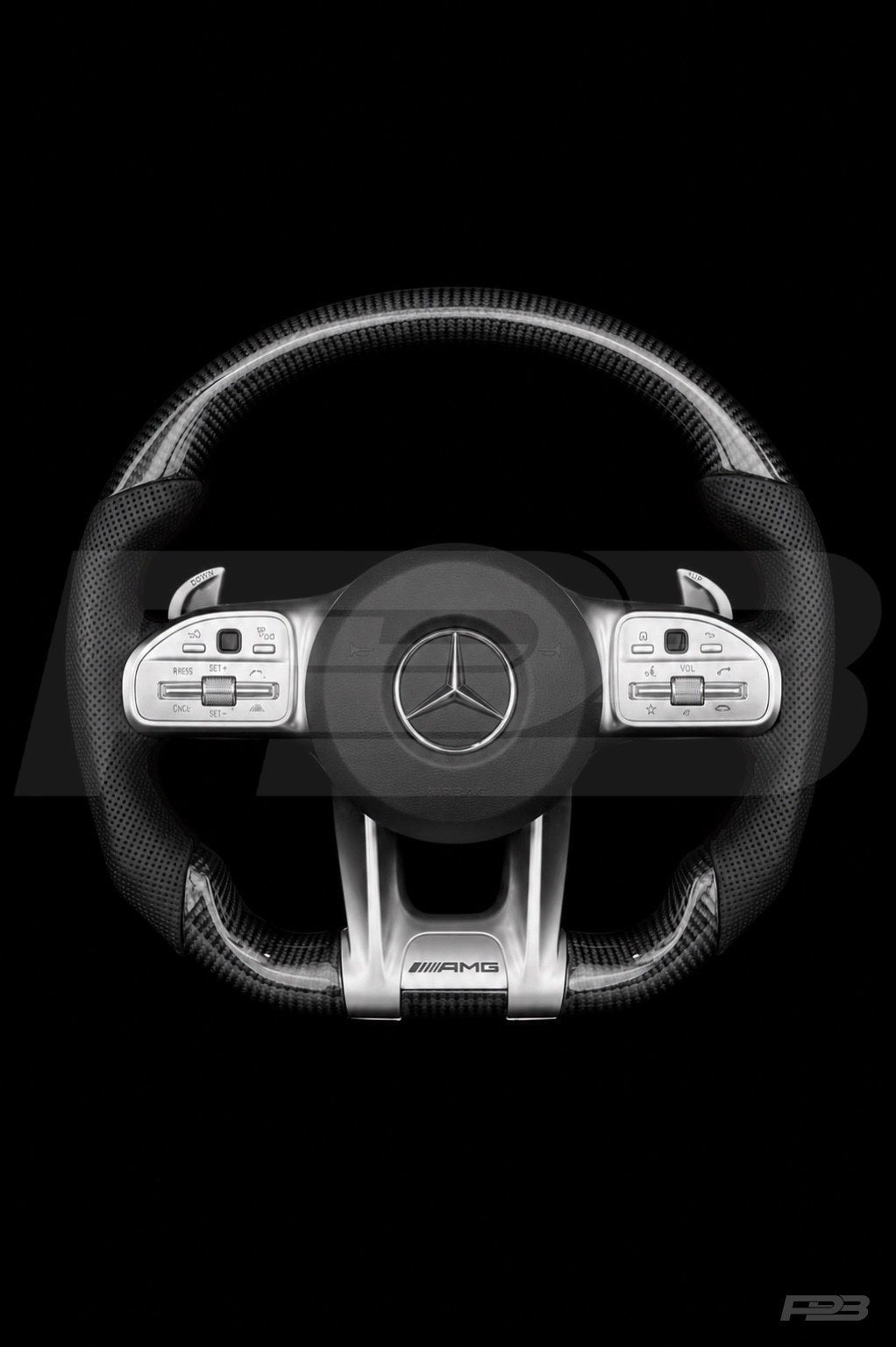 PBAW Mercedes-AMG C63 W205 Facelift Carbon Perforated steering wheel — Complete Black stitching