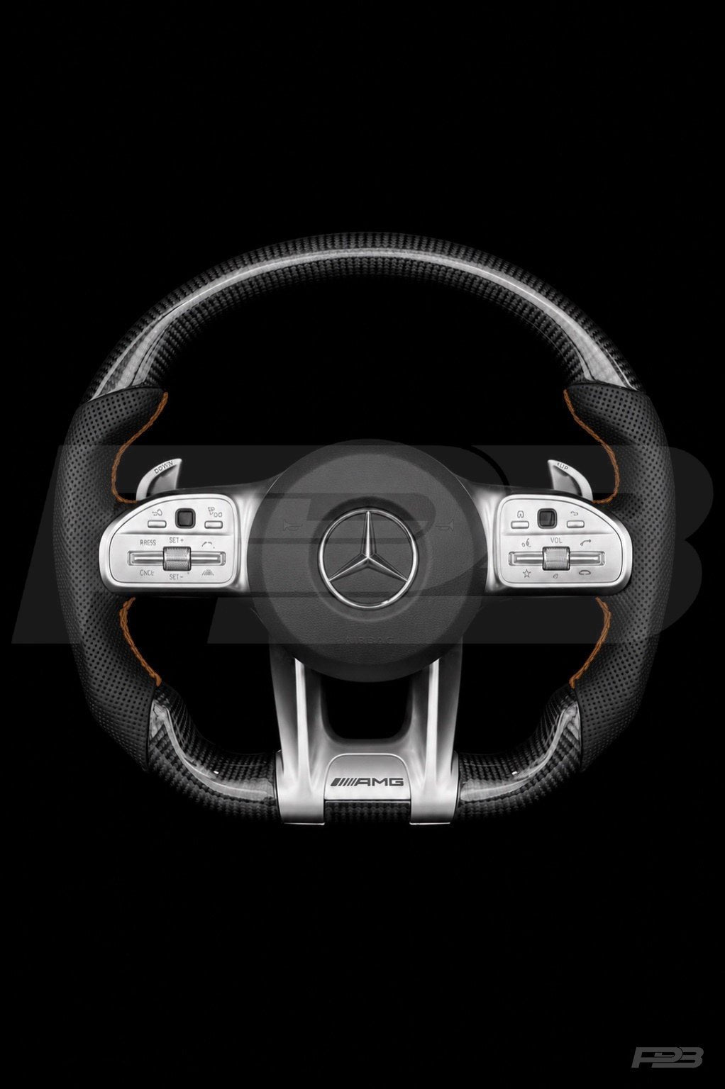 PBAW Mercedes-AMG C63 W205 Facelift Carbon Perforated steering wheel — Complete Brown stitching