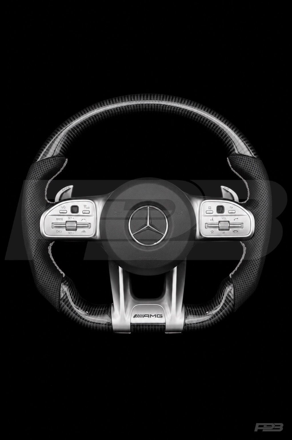 PBAW Mercedes-AMG C63 W205 Facelift Carbon Perforated steering wheel — Complete Grey stitching