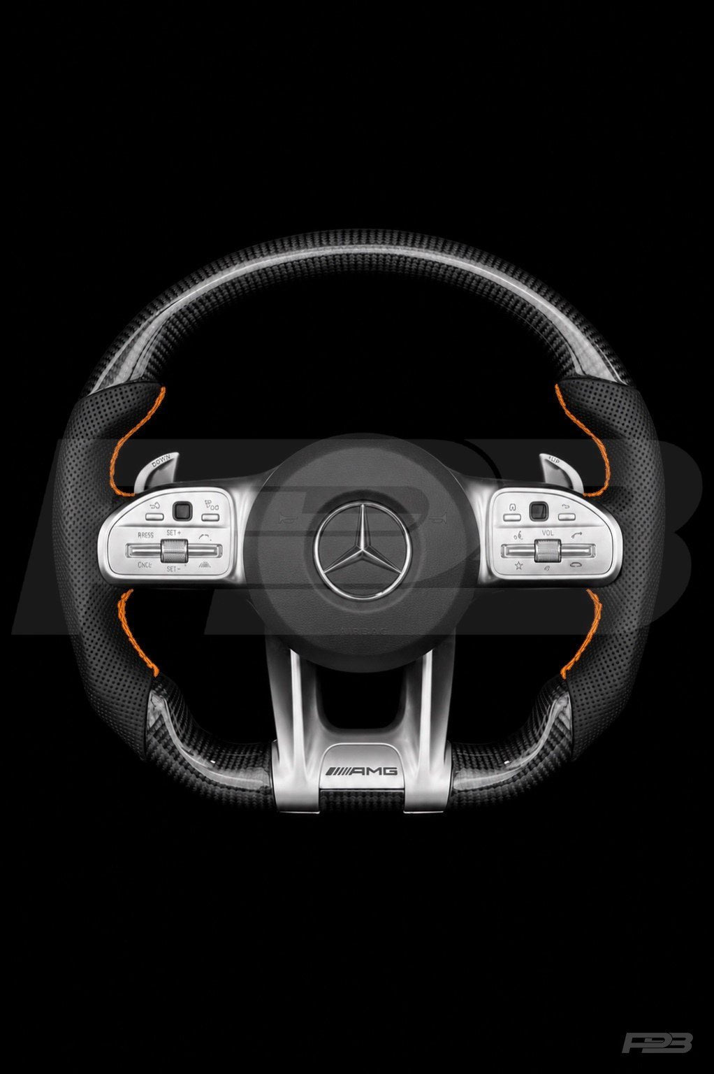 PBAW Mercedes-AMG C63 W205 Facelift Carbon Perforated steering wheel — Complete Orange stitching