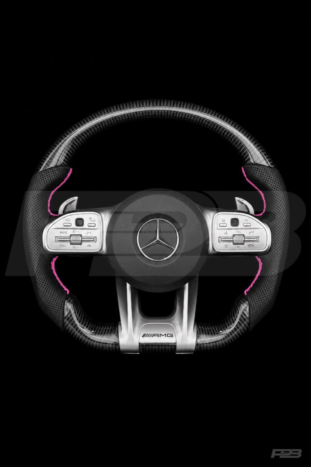 PBAW Mercedes-AMG C63 W205 Facelift Carbon Perforated steering wheel — Complete Pink stitching