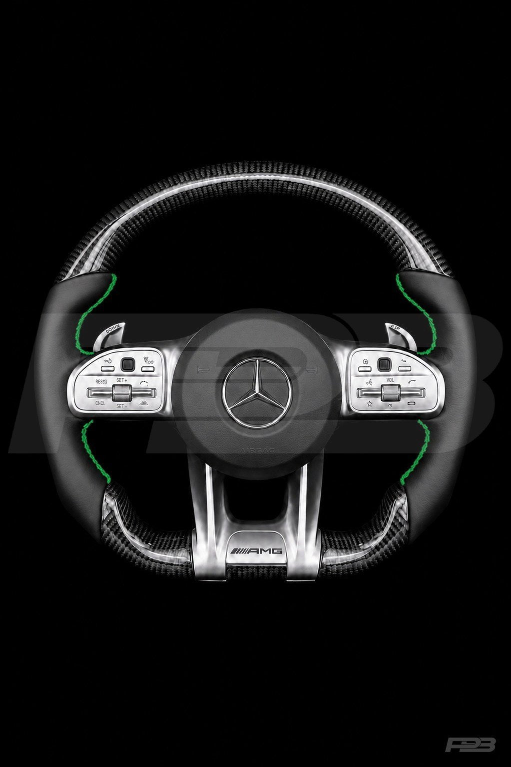 Mercedes C63 W205 Facelift Carbon Sport — complete view, Green stitching