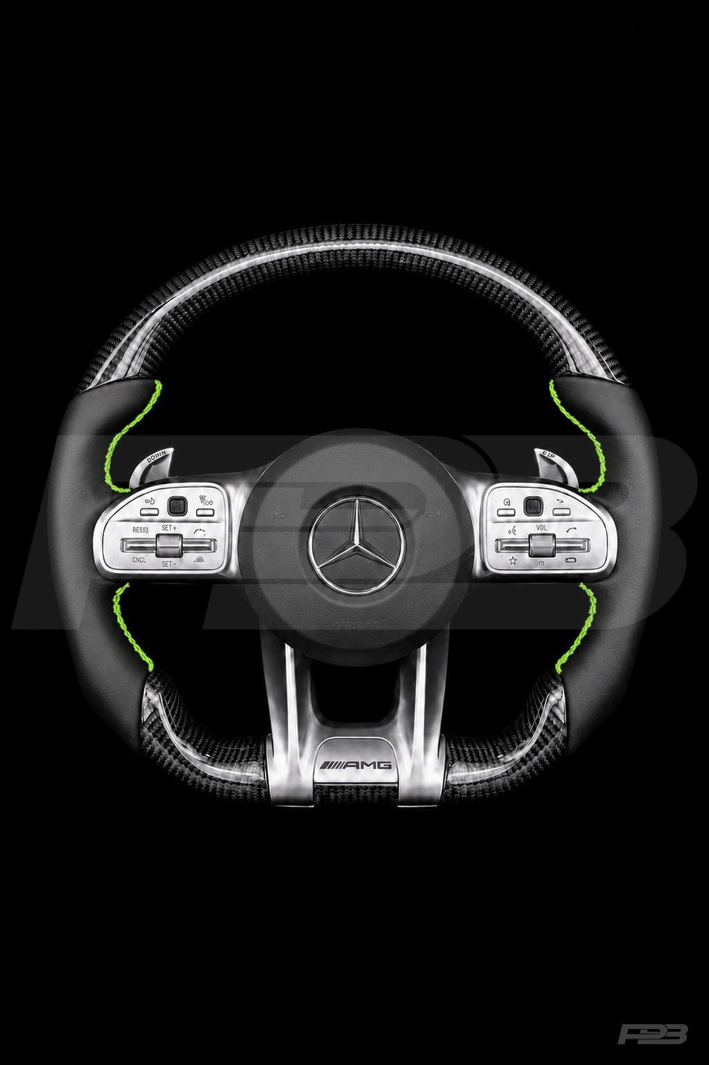 Mercedes C63 W205 Facelift Carbon Sport — complete view, Lime stitching
