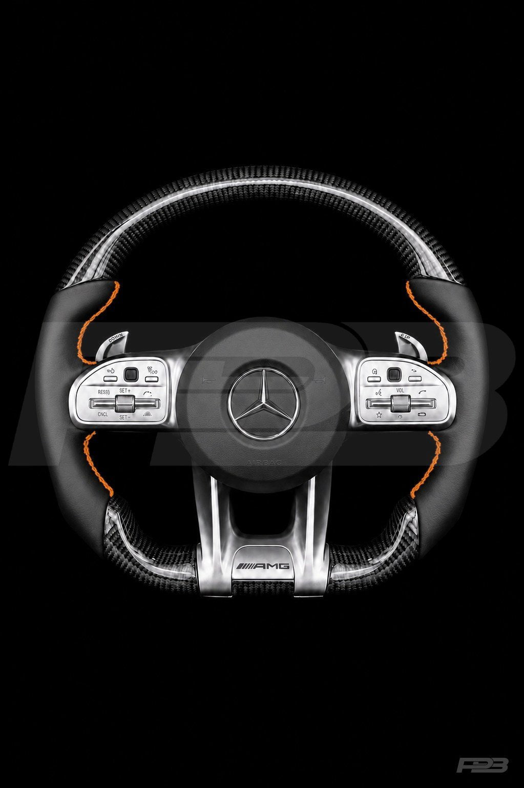 Mercedes C63 W205 Facelift Carbon Sport — complete view, Orange stitching