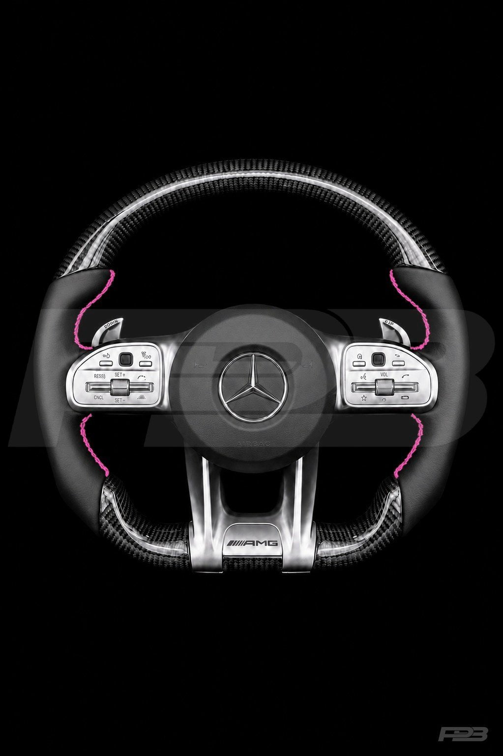 Mercedes C63 W205 Facelift Carbon Sport — complete view, Pink stitching