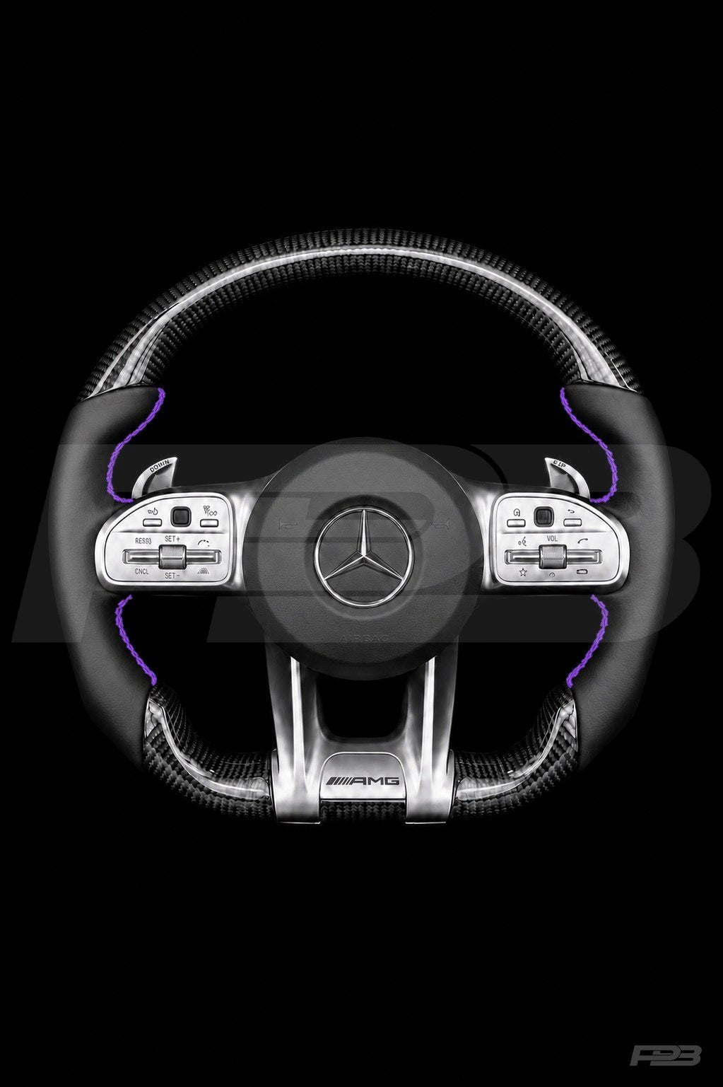 Mercedes C63 W205 Facelift Carbon Sport — complete view, Purple stitching